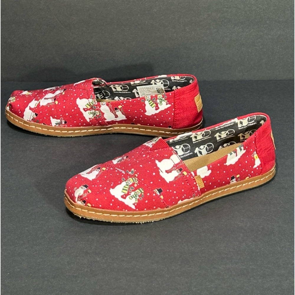 TOMS Canvas Slip On Christmas Snowman Flats Shoes Holidays Festive US Size 5.